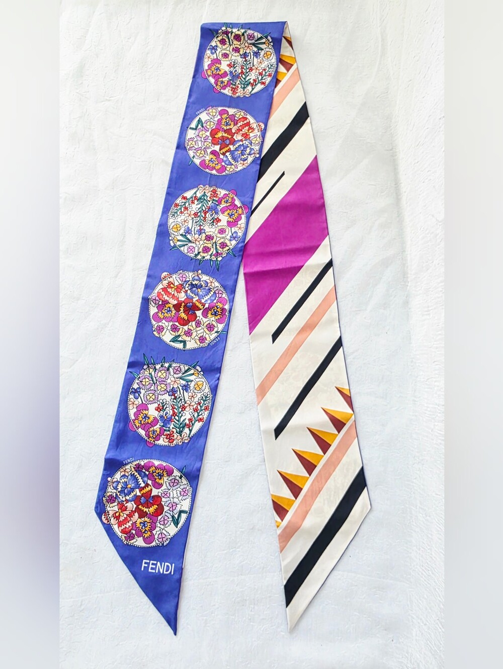 Auth Fendi Floral Maxi Wrappy Silk  Twilly